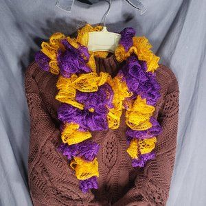 Purple & Yellow Sashay Yarn Fashion Ruffled Spirit Scarf Handmade by GranolaBean